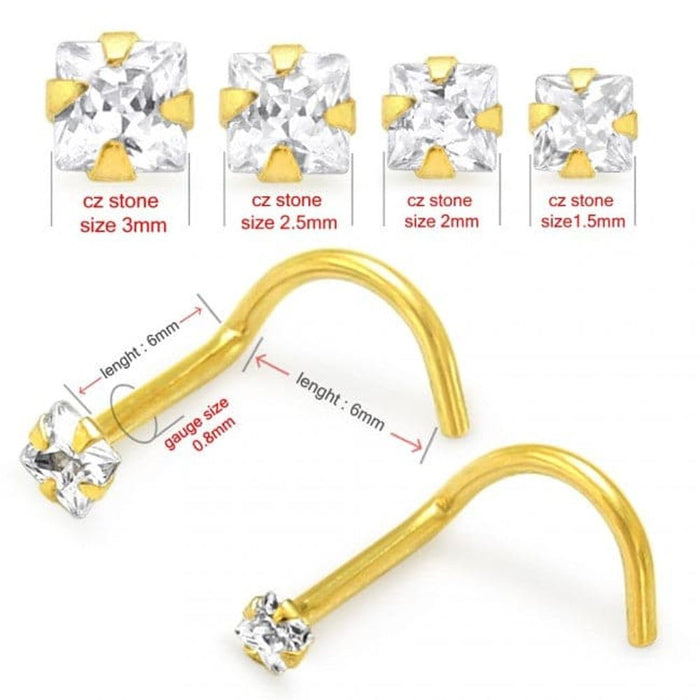 Premium 14ct Gold CZ Nose Screw - High Quality!