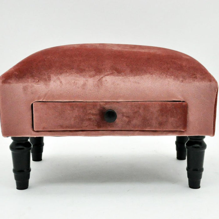 Ultimate Comfort: Plush Pink Velvet Footstool with Drawer