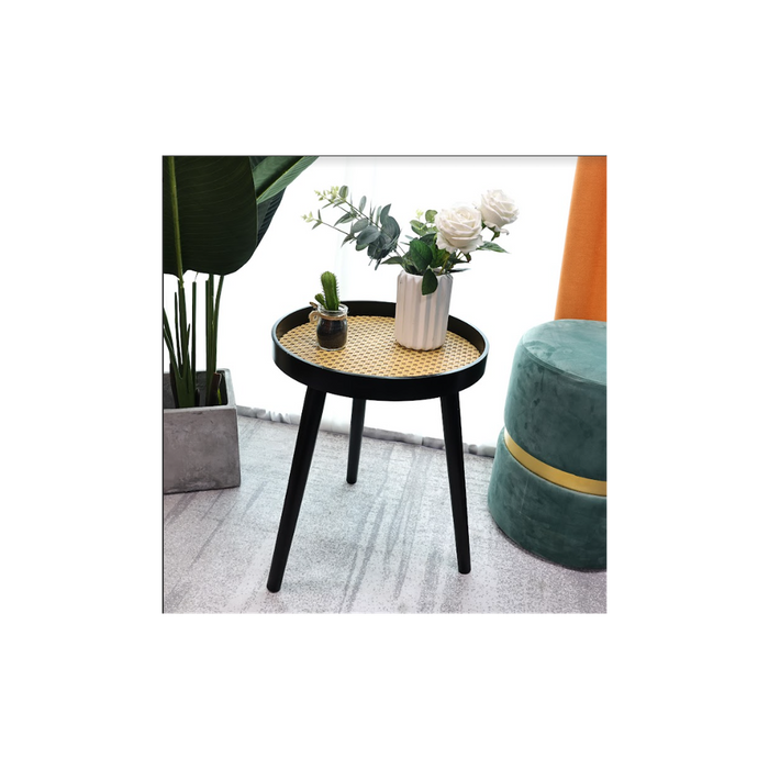 Premium Black Cane Round Side Table - Sleek & Sturdy - Best Quality