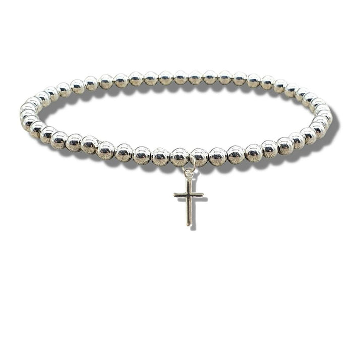 Premium Girls Mini Cross Silver Beaded Bracelet