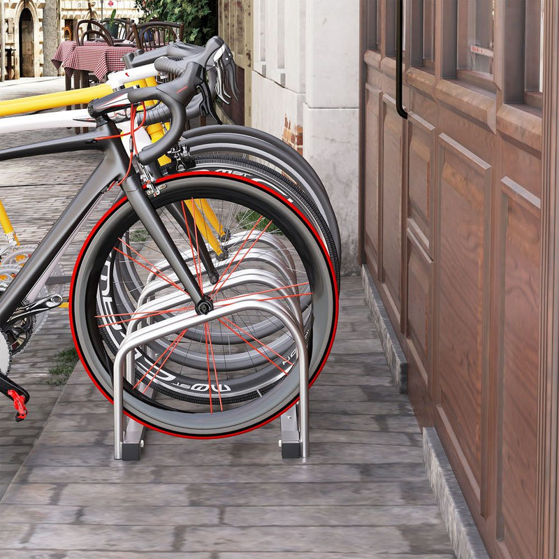 HOMCOM Parking for 4 Bicycles Steel Bike Rack on the Floor or Wall Parking for Indoor and Outdoor 110 x 33 x 27 cm Silver