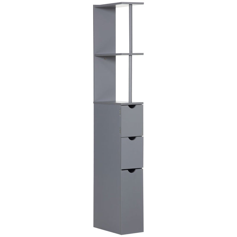 HOMCOM Tall Bathroom Cabinet, Storage Shelf, Drawers, Grey