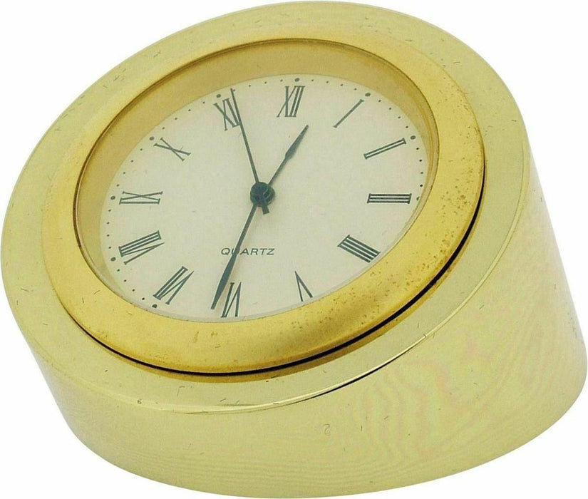 Goldtone Mini Desk Clock - Solid Brass - Small Round Metal Clock - High Quality - CLEARANCE