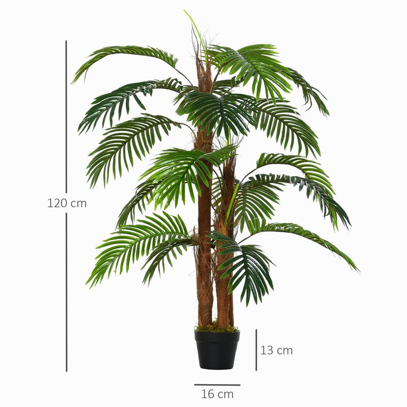 Outsunny 120cm/4FT Artificial Palm Tree Decorative Plant w/ 19 Leaves Nursery Pot Fake Plastic Indoor Outdoor Greenery Home Office Décor