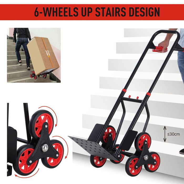 DURHAND Climbing Stairs Trolley Hand Trucks 6-Wheels Foldable Load Cart Steel