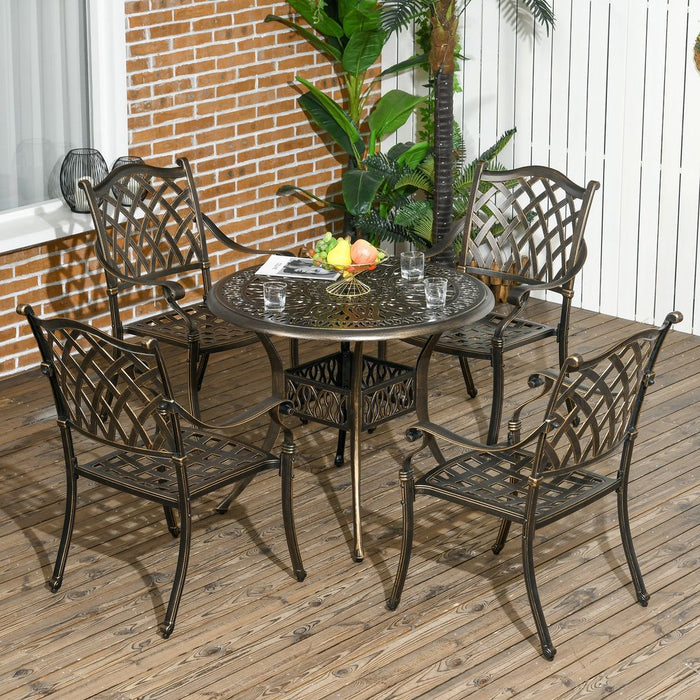 Dining Set: 5-Pcs, 4 Chairs, 1 Round Table with Umbrella Hole