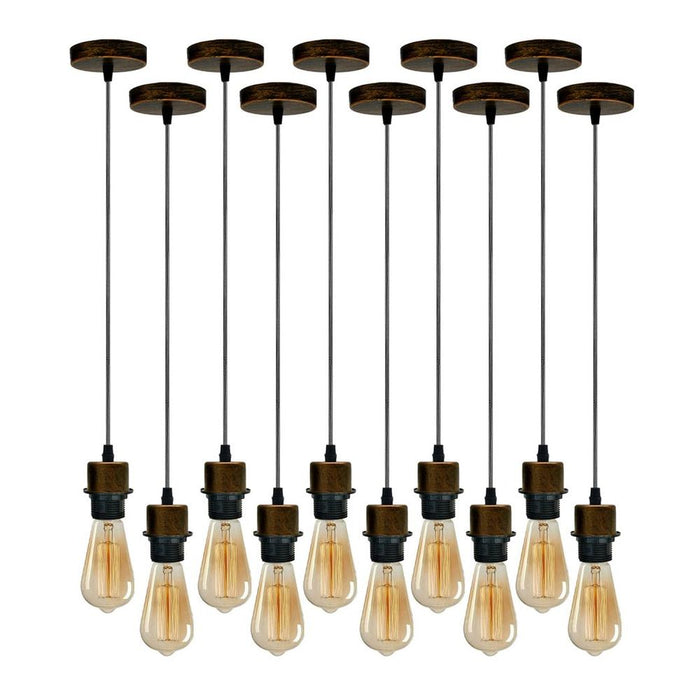 10 Pack Industrial Brushed Copper Pendant Light, Lampshade Addable E27 Lamp Holder Light