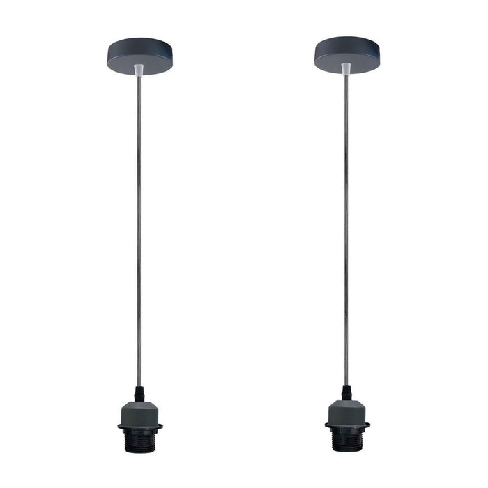 2 Pack Industrial Grey Pendant Light Fitting, Lampshade Holder Fitting Set With PVC Cable.