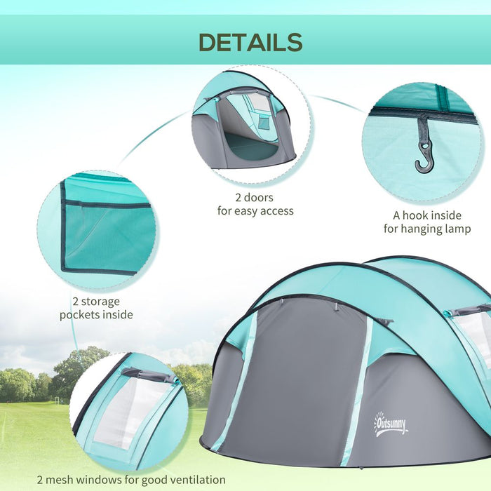 Outsunny 4 Person Camping Tent: Pop-up Design, Mesh Vents, Dark Blue - Perfect for Hiking & Family Trips