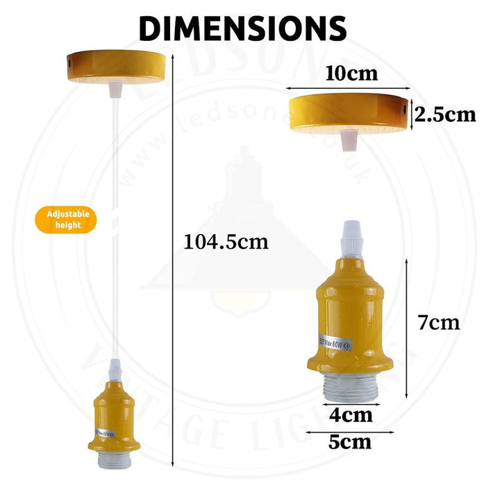 6 Pack Industrial Pendant Light Fitting, Lampshade Addable E27 Lamp White Holder Fitting Set With PVC Cable