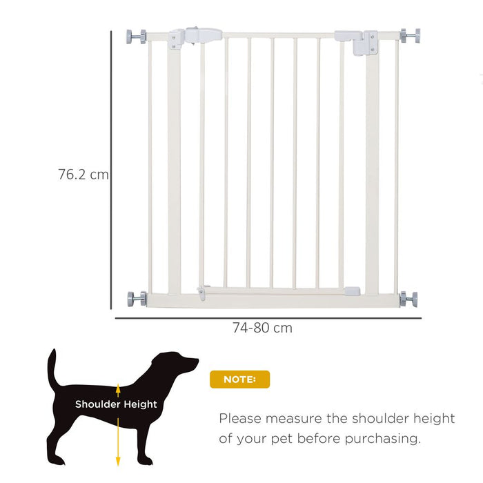 Premium 74-80cm Adjustable Pet Gate: Quality Metal Barrier with Auto-Close Door - White