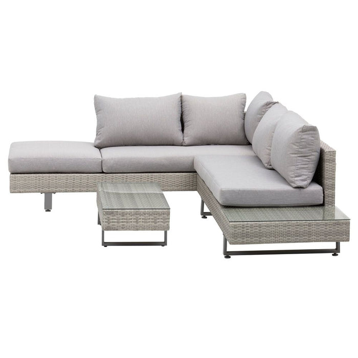 Outsunny 3pc Rattan Sofa Set Tea Table, Side Table & Cushioned Grey - Outdoor Lounge Furniture