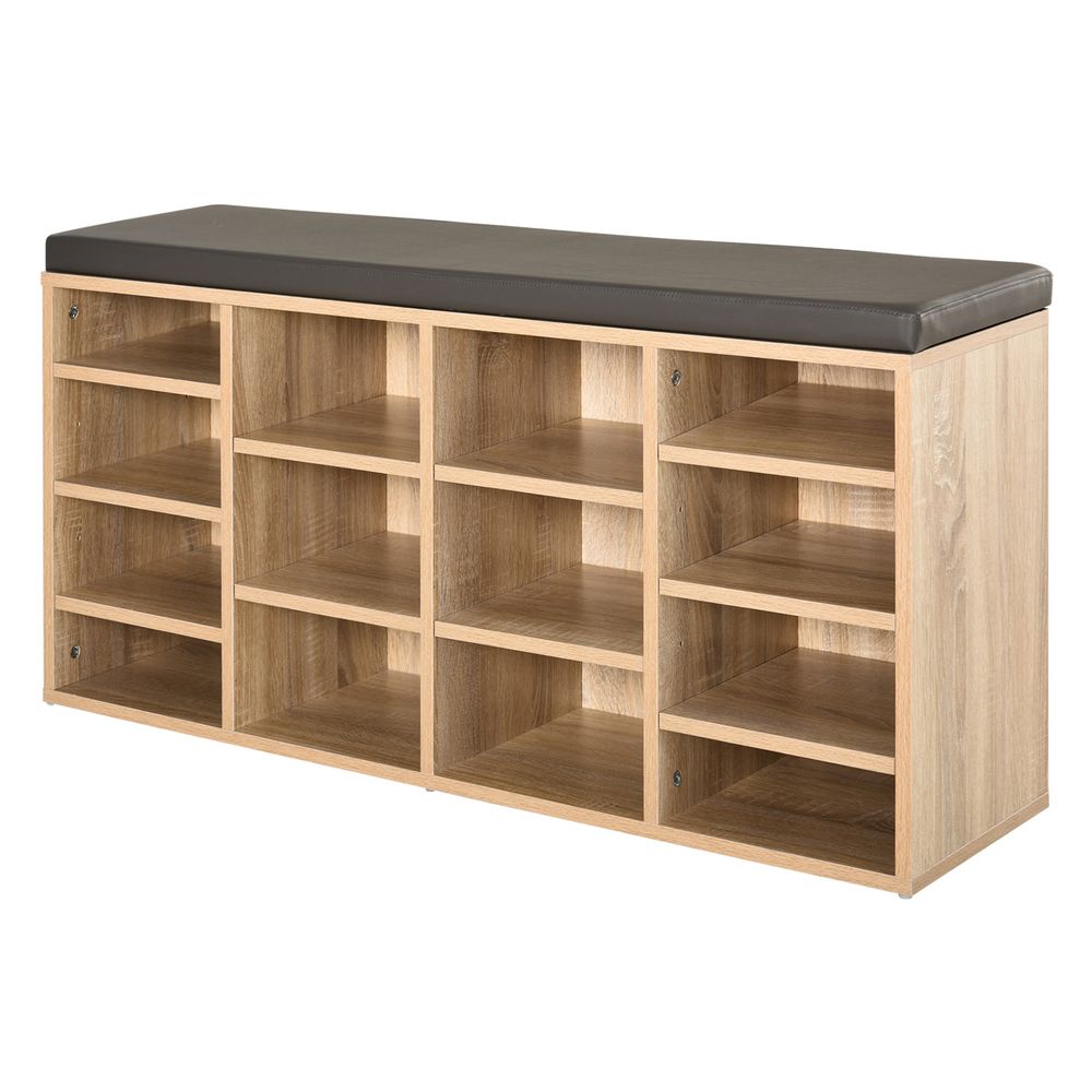 HOMCOM Multi-Storage Shoe Rack w/ 14 Compartments Cushion Moving Shelv ...
