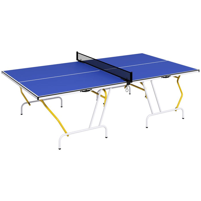 SPORTNOW 9FT Foldable Table Tennis Table - Blue. Includes Cover, Net, Paddles, Balls. Quality & Convenience for Home Gaming!