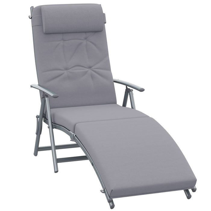 Outsunny Steel Frame Outdoor Garden Padded Sun Lounger w/ Pillow Grey