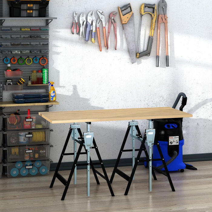 2xTelescopic Builders Trestle Work Bench-Black