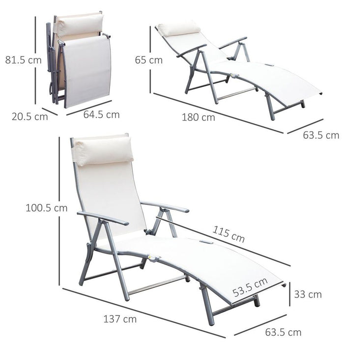 Ultra-Comfort Outdoor Recliner: Outsunny Sun Lounger with 7 Levels & Foldable Design - Cream White