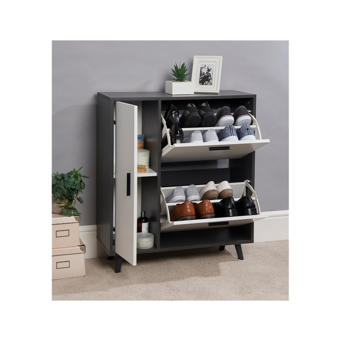 Stylish Shoe Storage Cabinet - Keep Shoes Neatly Organized at Home - Grey & White, MDF, 86x75x29cm