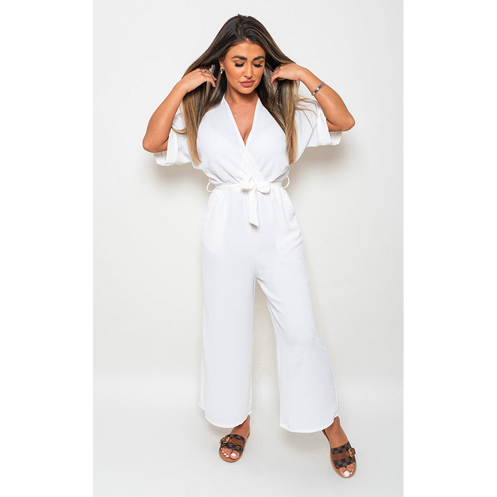 High-Quality V Neck Tie Waist Jumpsuit