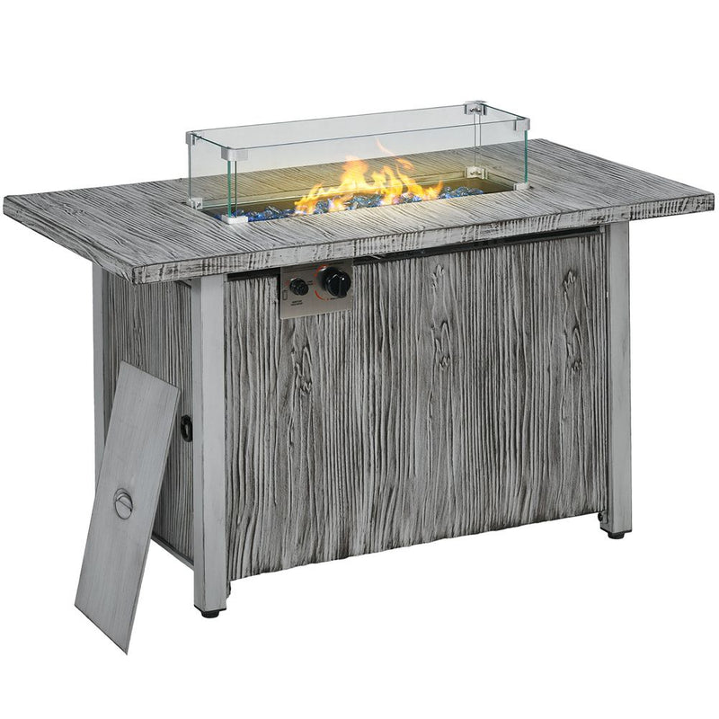 Outsunny Gas Fire Pit Table - 50,000 BTU Burner, Cover, Glass Screen
