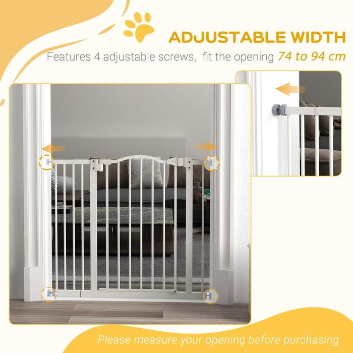 Premium Metal Pet Gate - Adjustable, Auto-Close, White - PawHut