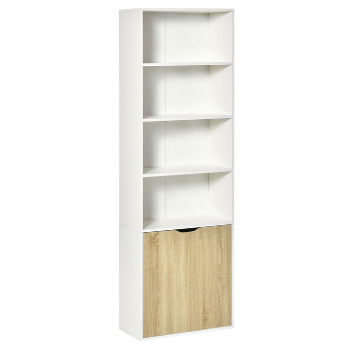 HOMCOM 2-Door Bookcase Cupboard - White/Oak - 4 Shelves - High Quality & Stylish