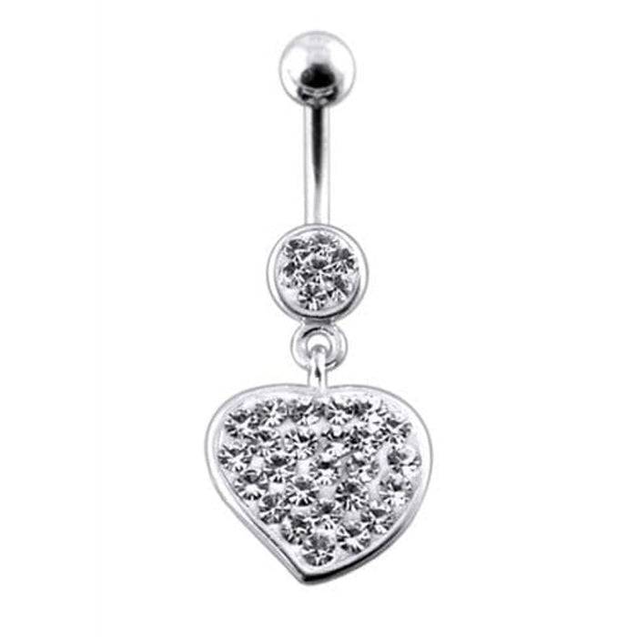 Fancy Jeweled Heart Dangling Navel Ring Body Jewelry