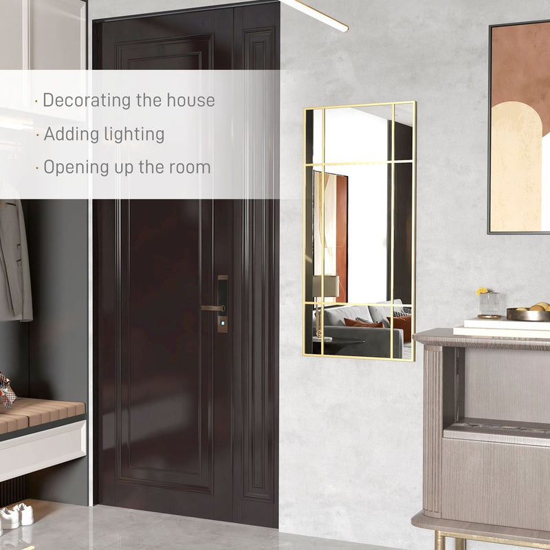 HOMCOM Window Vanity Mirror 110x50cm - Gold Tone | Hanging Wall Mirror - Quality Glass, Versatile Hanging Options
