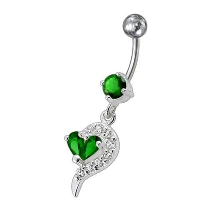 Fancy White Zirconia Jeweled Dangling Banana Bar Navel Ring