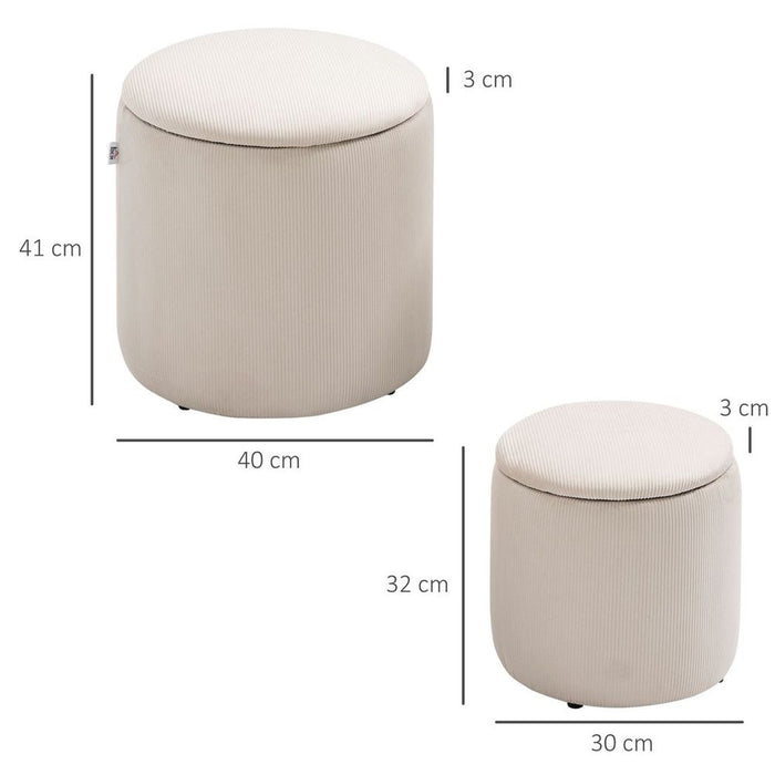 Premium Corduroy Storage Ottomans, Set of 2, Removable Lid, Cream White