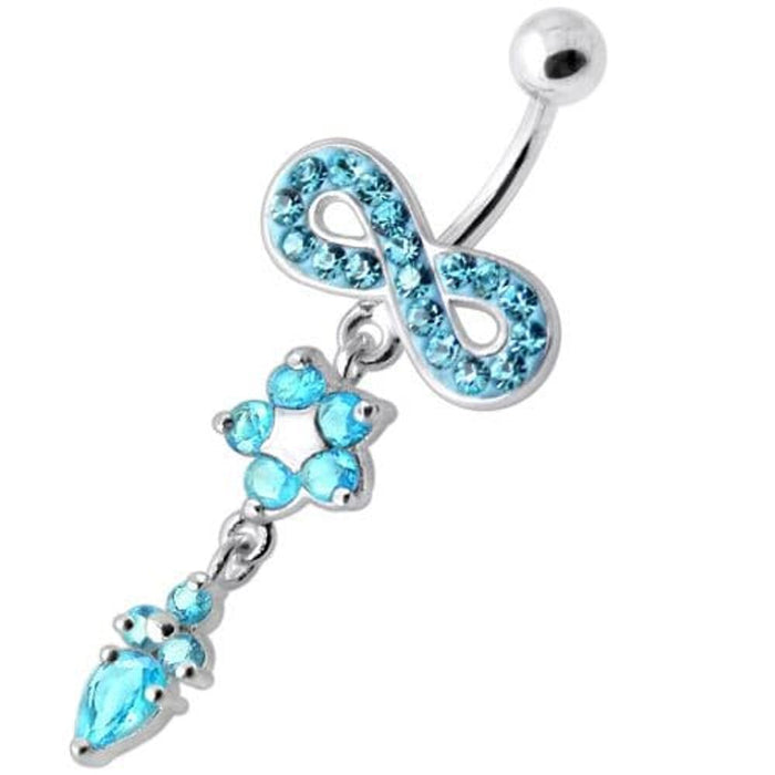 Jeweled Infinity Flower Dangling Navel belly bar