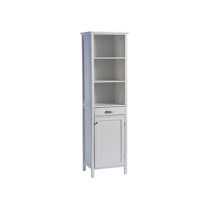 Stylish White Tall Storage Cabinet - Open Shelving, Drawer, Cupboard - High-Quality Timber-MDF - Home Assembly - W47.5cm x D38cm x H170cm