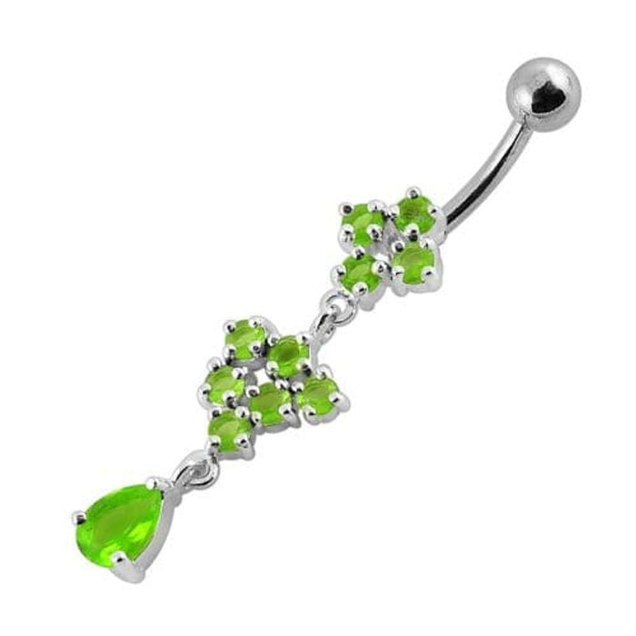  Fancy Silver Dangling Belly Ring With SS Curved Bar