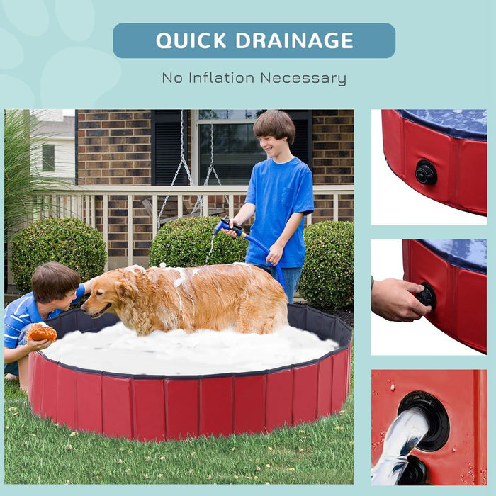 PawHut Foldable Pet Swimming Pool, Portable Dog Bathing Tub, 12" x 63" Plastic Large Dog Pool for Outdoor Dogs and Cats, Red