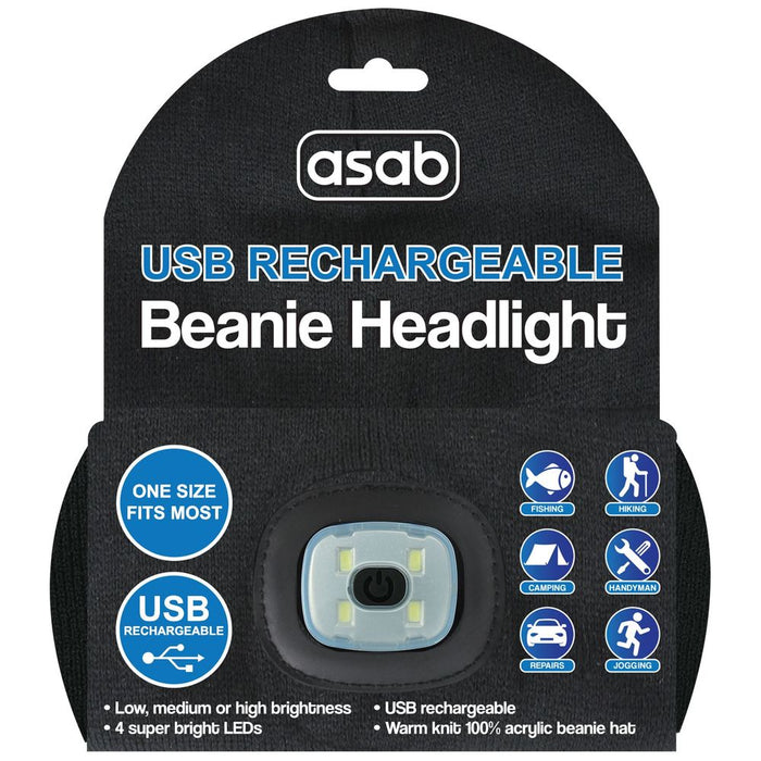 ASAB USB Rechargeable SMD LED Beanie Hat - Perfect for Night Walking, Camping, and More! (SEND AS LARGE LETTER)