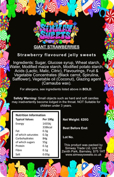 Giant Strawberries Chewy Sweets - Retro Jelly Gummy Gift Jar - Best Quality - Fast Delivery