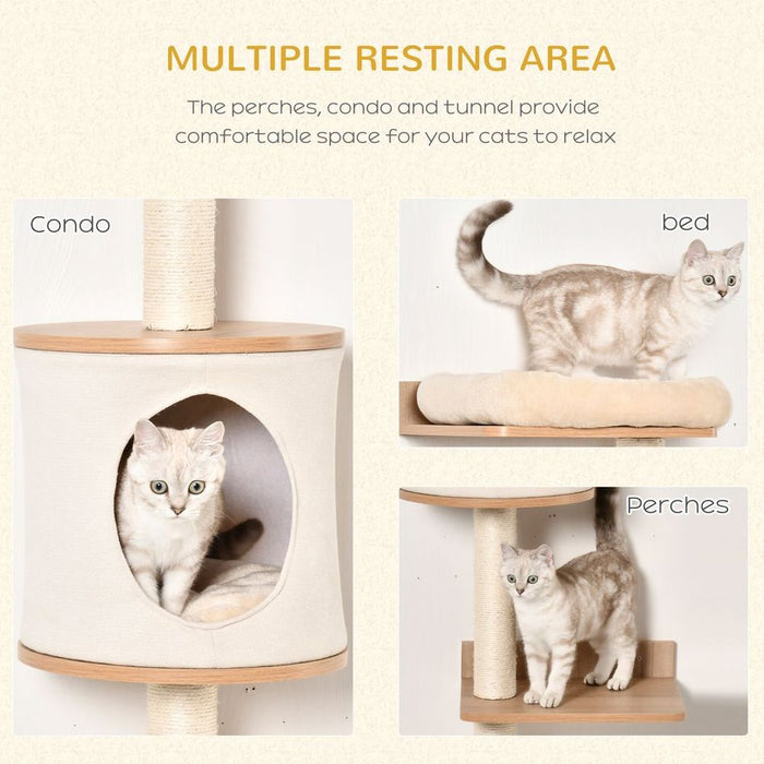 PawHut Wall-Mounted Cat Tree Shelter - Condo Bed Scratching Post - Beige