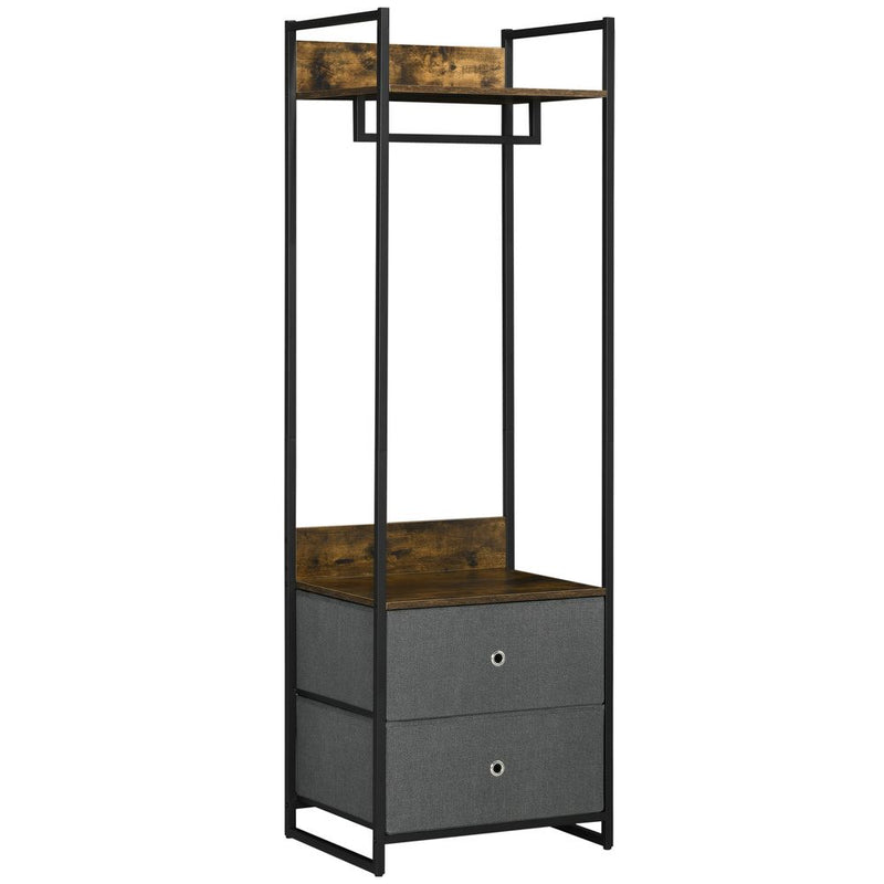 Industrial Clothes Rail Garment Rack with 2 Fabric Drawers Rustic Brown