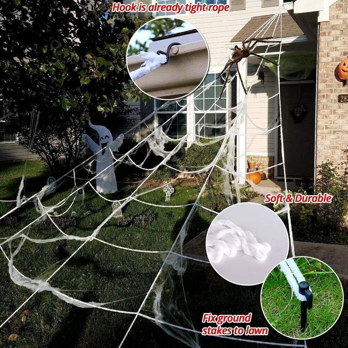 Giant Spider Web Halloween Decoration 5m with 20pcs Spiders and Large Spider