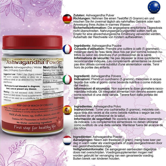 Ashwagandha Powder - 100% Pure & Raw - Premium Quality - Enhance Strength, Sleep, Immune System, & More!