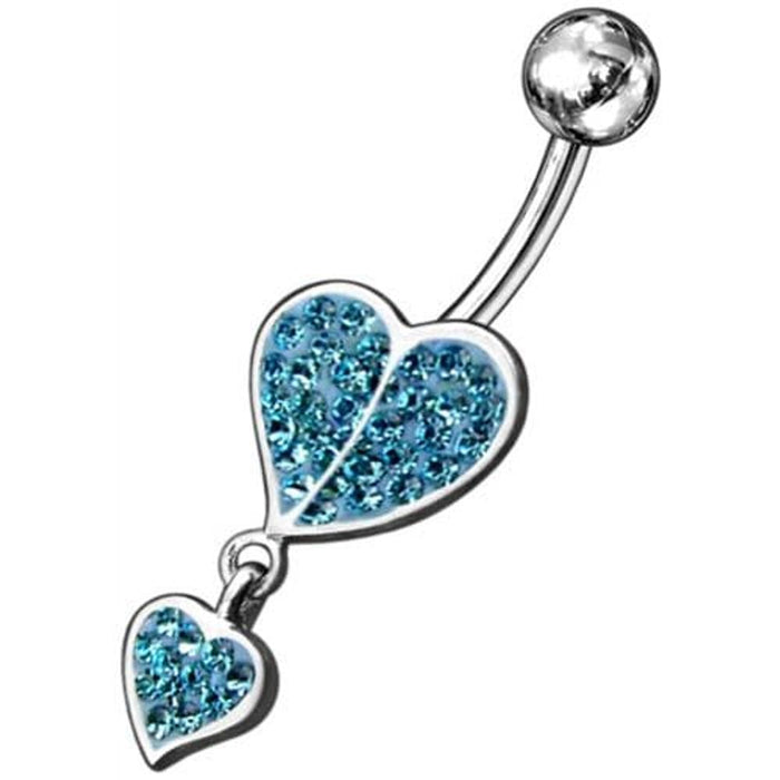 Fancy Loop Heart Silver Dangling Belly Ring With SS Banana Bar