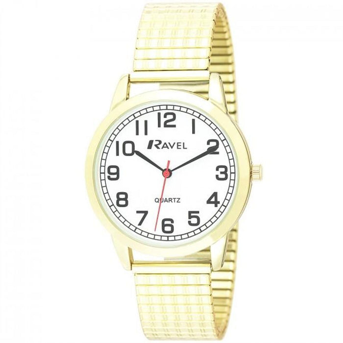 Ravel Mens Bold Number Gold Bracelet Watch | White Dial | R0232.12.1