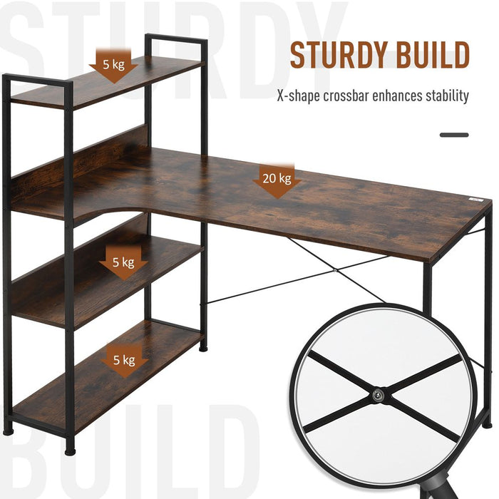 Retro Industrial Computer Desk with 4-Tier Storage Shelf - High-Quality, Stylish, & Organized