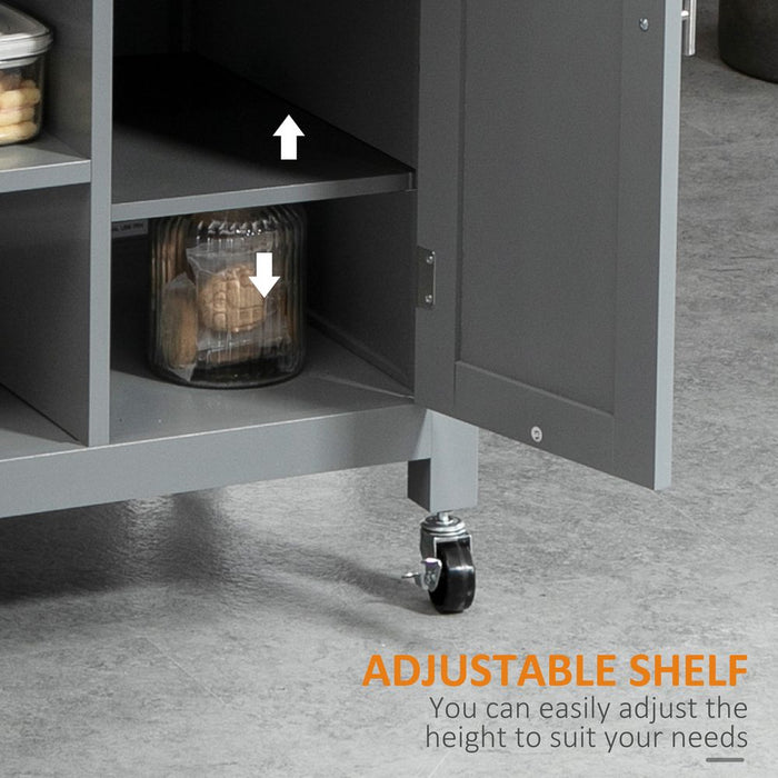 Kitchen Trolley Utility Cart on Wheels with Open Shelf & Storage Drawer Grey