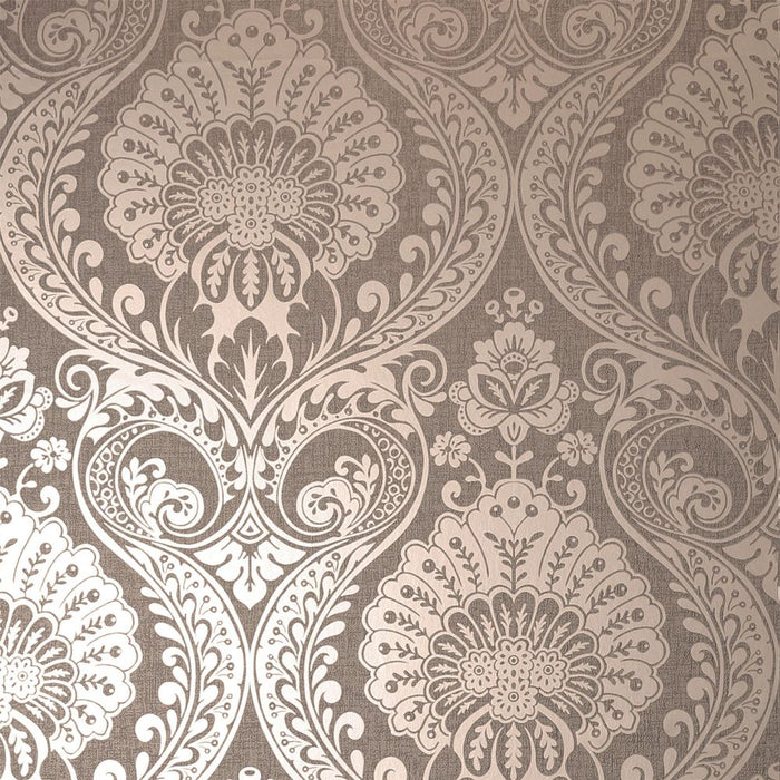 Premium Luxe Damask Chocolate Rose Gold Wallpaper - High Quality