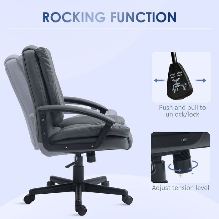 Premium HOMCOM Dark Grey Faux Leather Office Chair - Comfortable and Stylish Design for Home and Office