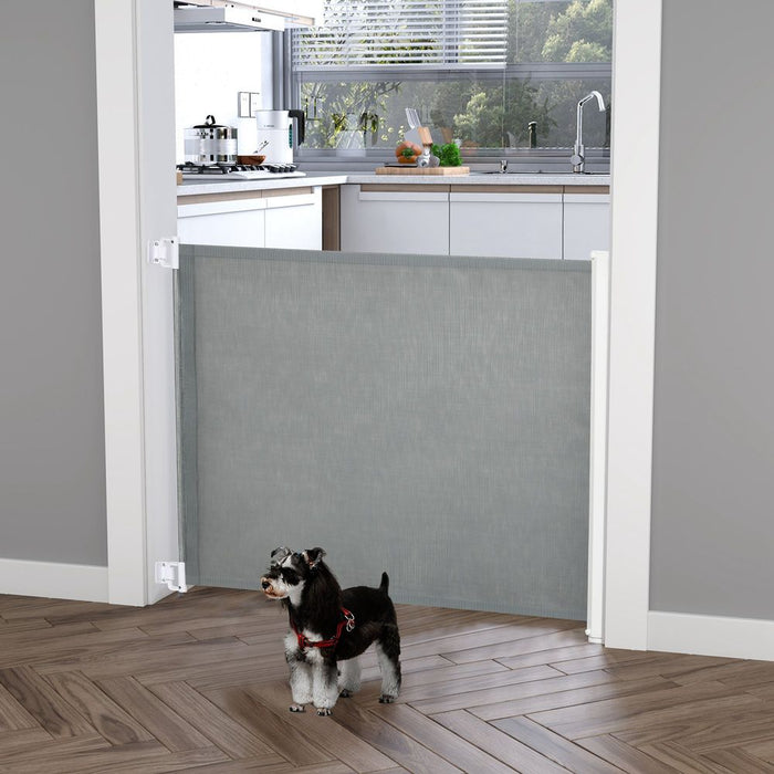 PawHut Retractable Pet Safety Gate, Folding Stair Barrier, Guard Door - Grey