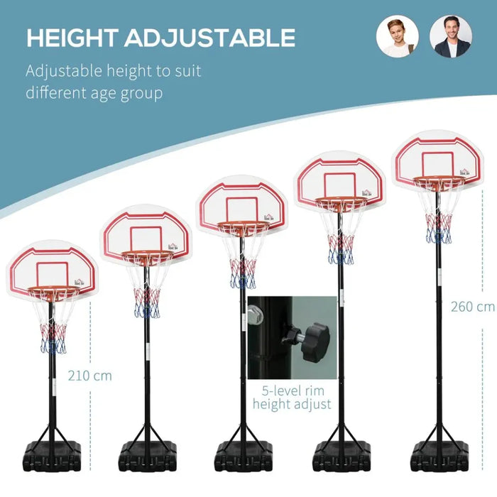 Pro Outdoor Adjustable Basketball Hoop Stand, Stable Base 258-314cm, Wheels