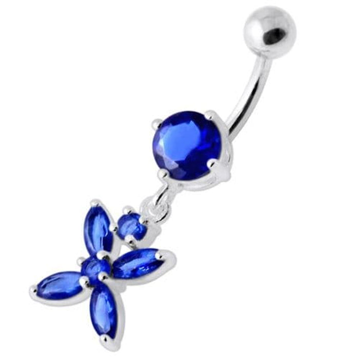 Jeweled Flower Dangling Navel belly bar