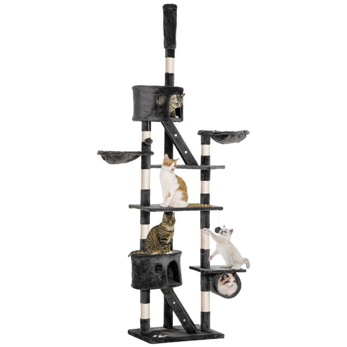 Premium Dark Grey Cat Tree with Scratching Posts - Adjustable 240-260cm Height